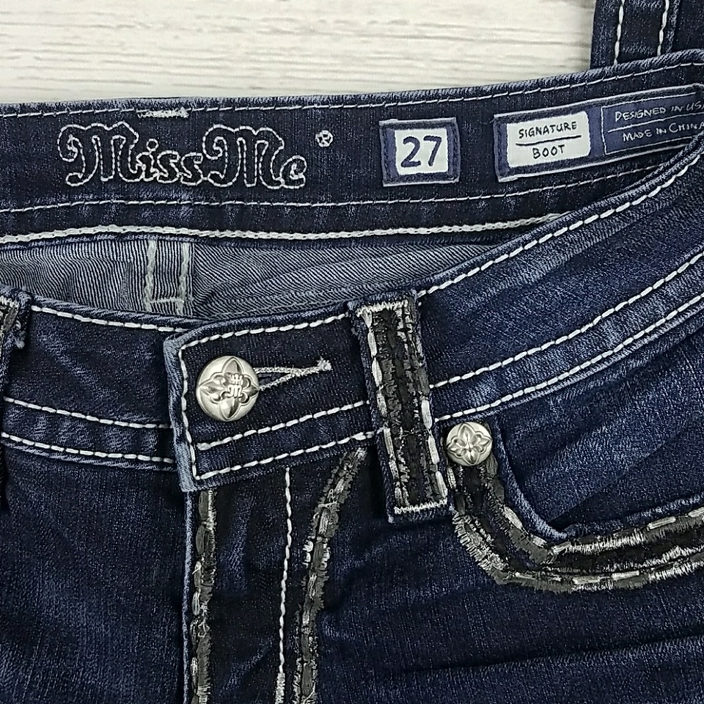 Miss Me Dark Indigo Bootcut Jeans with Embellished Pockets - Picture 3 of 7